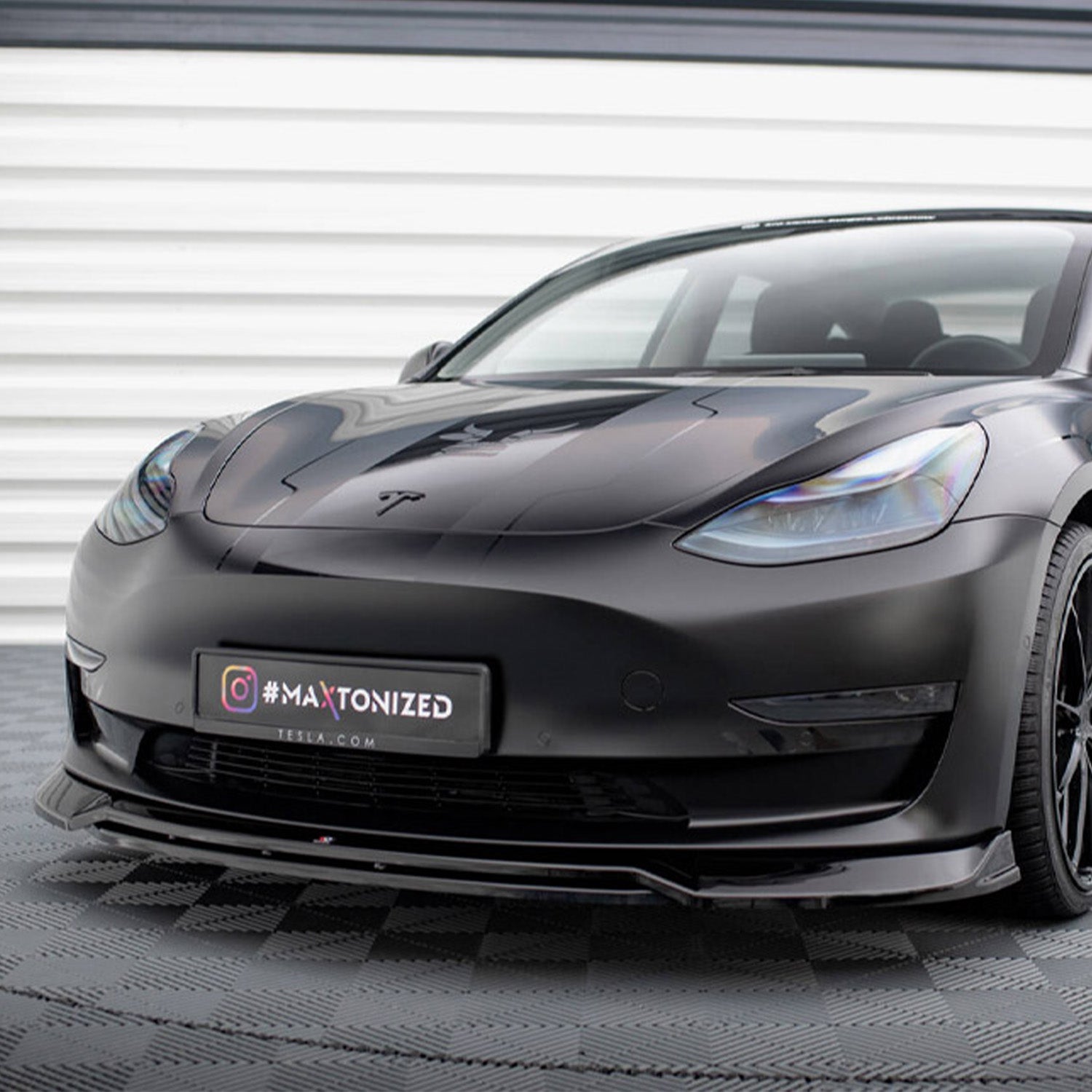 Maxton Design Tesla Model 3 V3 Front Splitter In Gloss Black