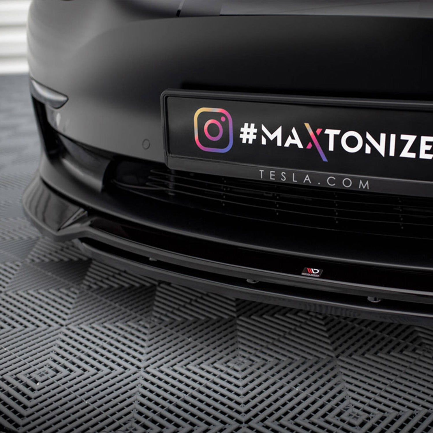 Maxton Design Tesla Model 3 V3 Front Splitter In Gloss Black (2017-2023)