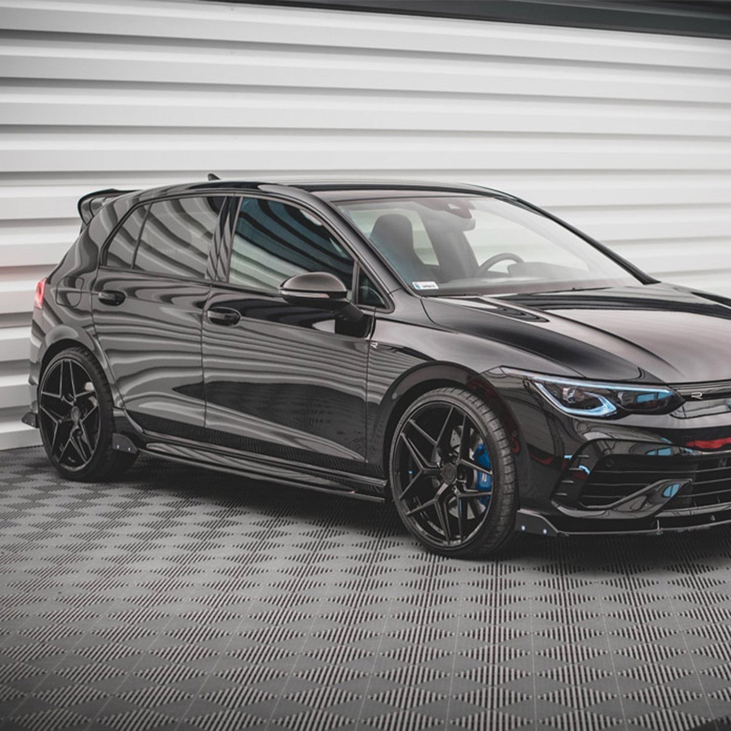 Maxton Design VW Golf R Mk8 Gloss Black Side Skirts + Flaps Fitted