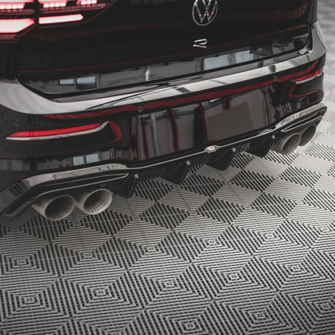 Black R Maxton Design VW Golf R Mk8 V2 Gloss Black Rear Diffuser