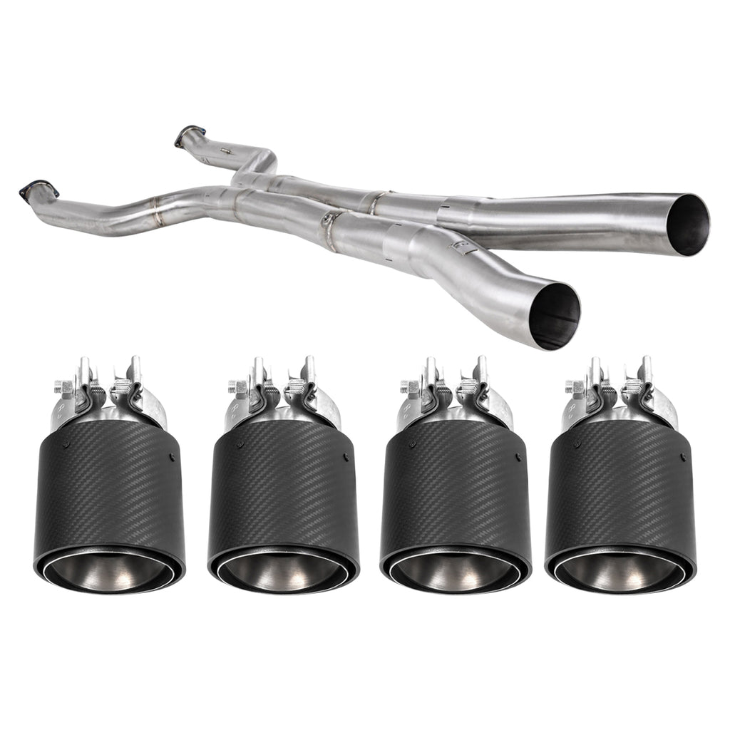 R44 BMW G90 & G99 M5 OPF Exhaust Midpipe & Carbon Tips Set