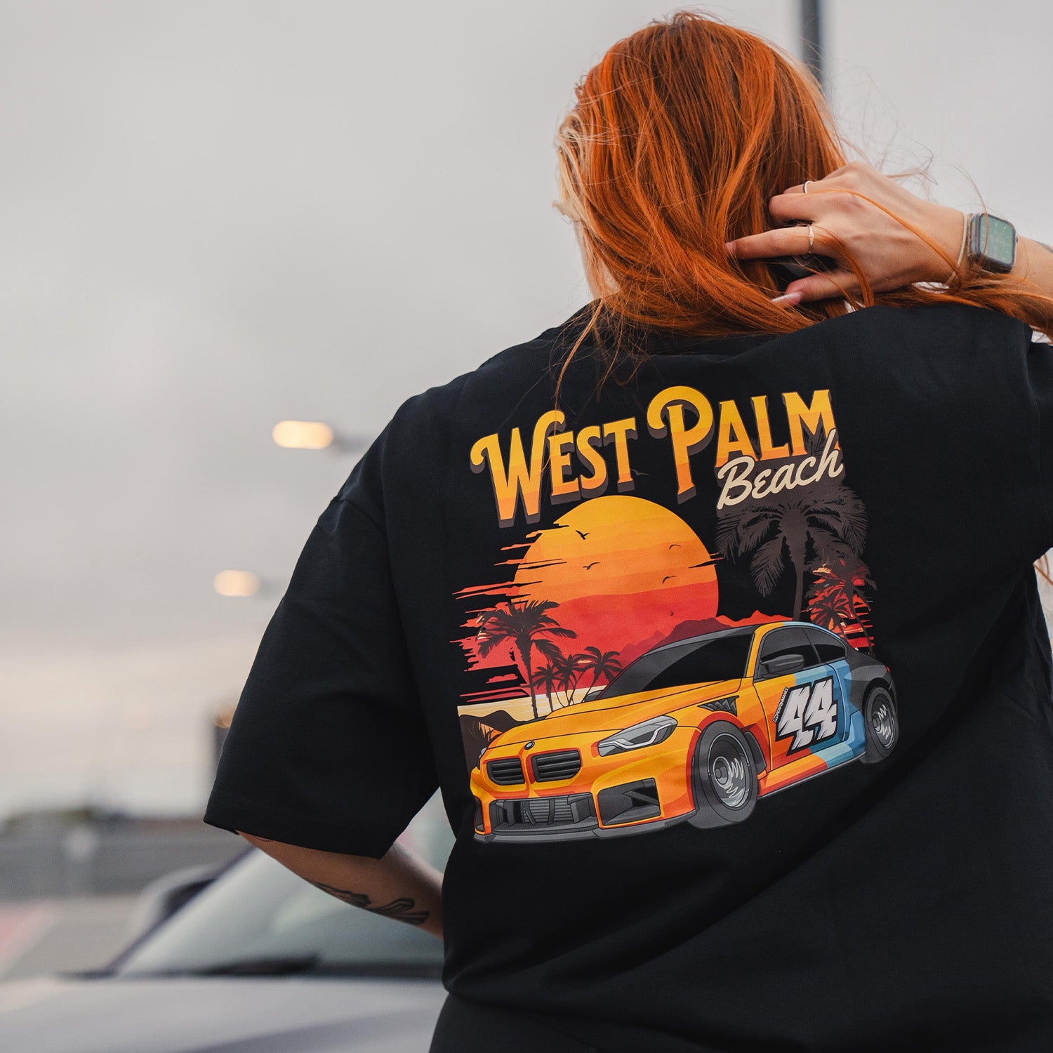 R44 Performance West Palm Beach Tee In Black Worn By Model