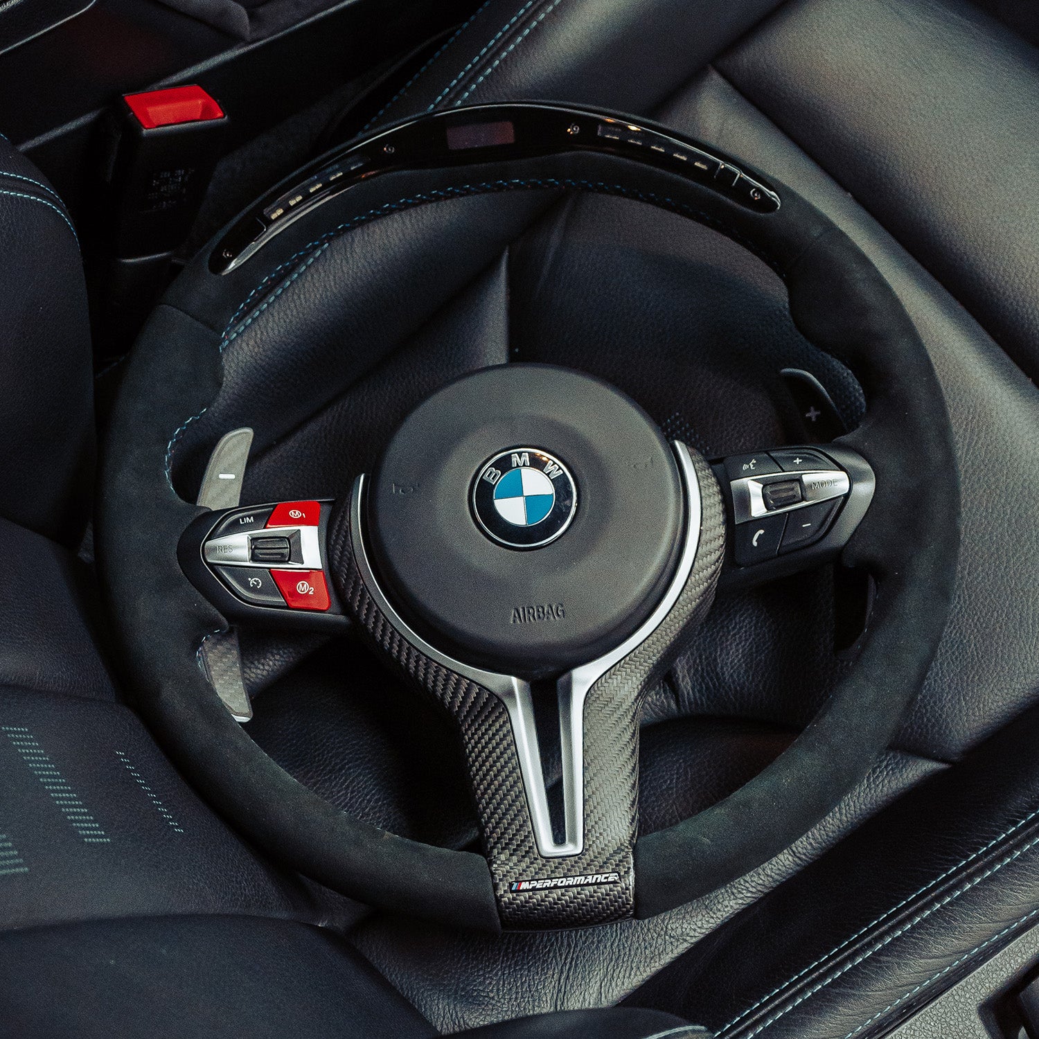 SHFT BMW F Series Round LED Steering Wheel In Full Alcantara