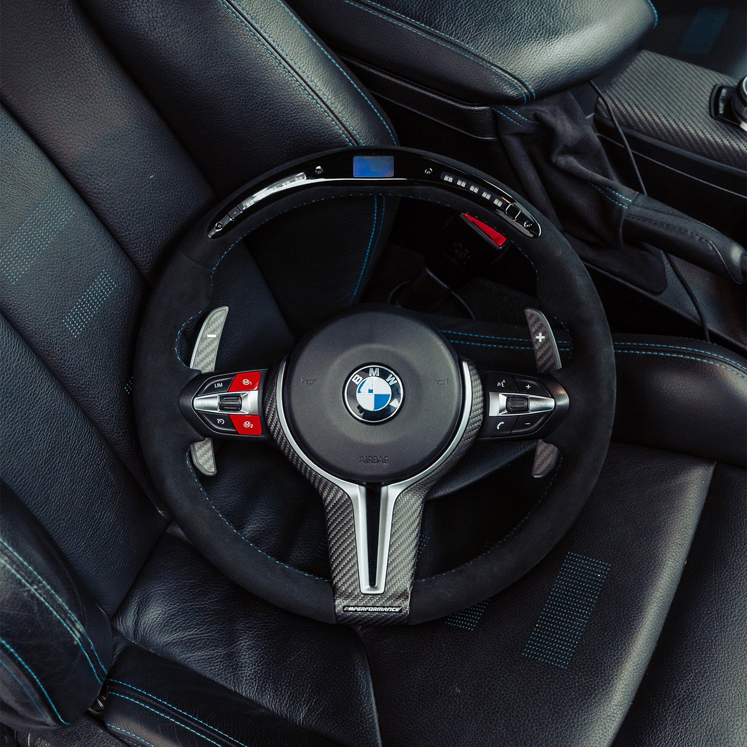 SHFT BMW F Series Round LED Steering Wheel In Full Alcantara