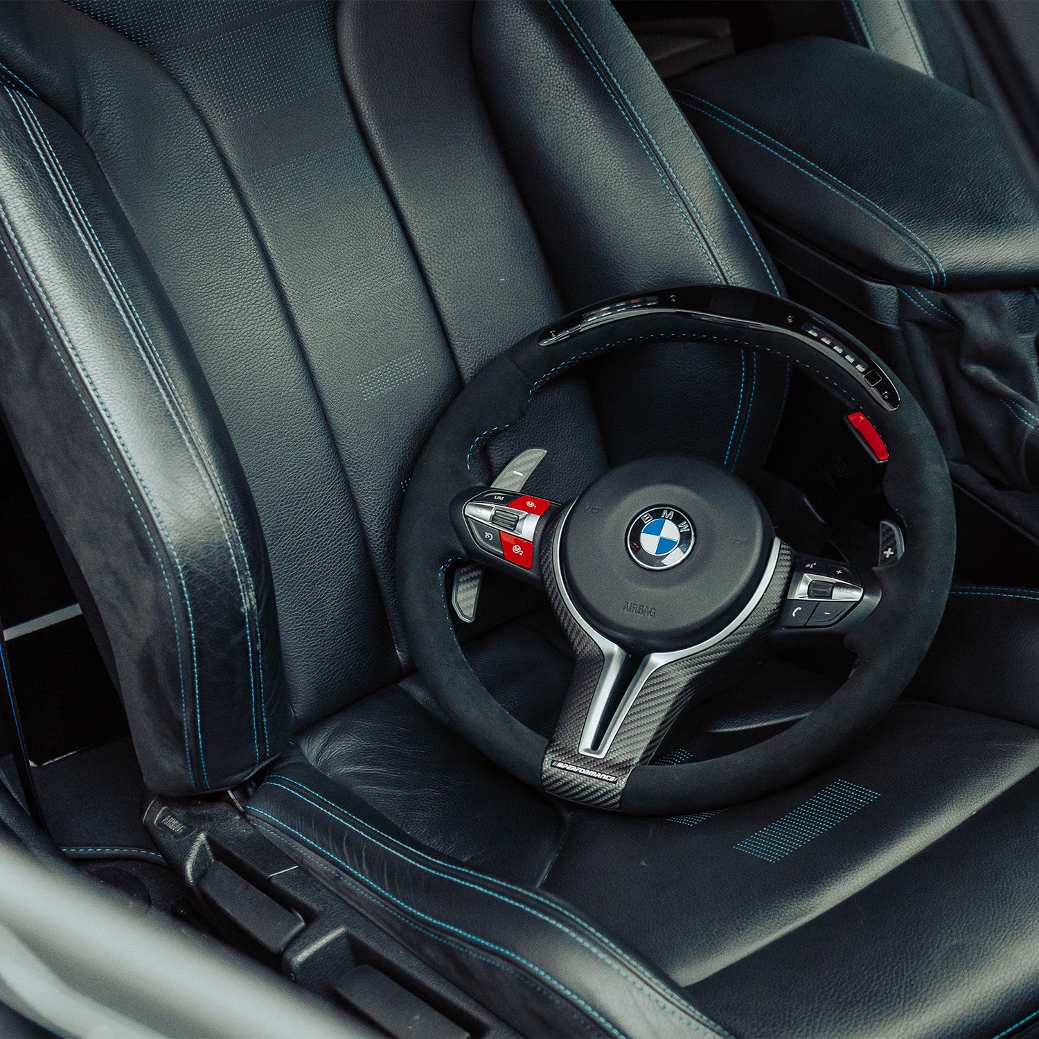 SHFT BMW F Series Round LED Steering Wheel In Full Alcantara