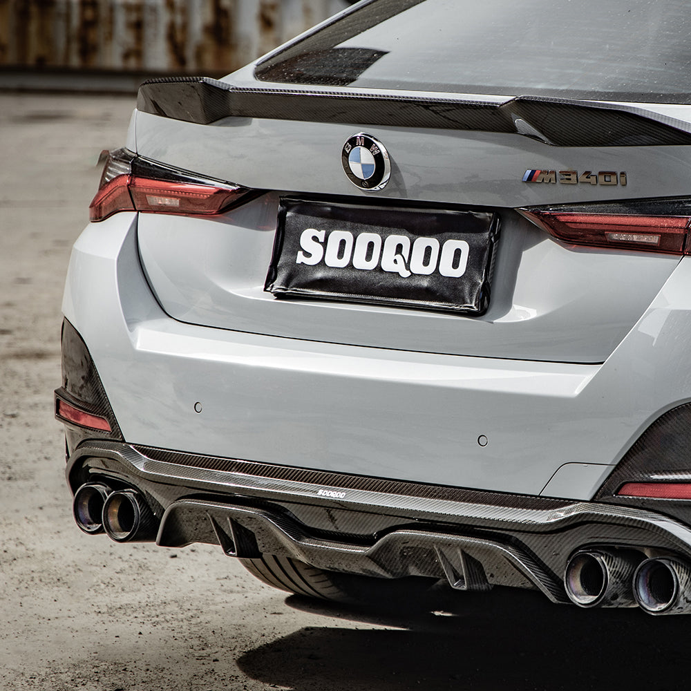 SooQoo BMW 4 Series G26 Rear Diffuser Dual Tips In Gloss Carbon Fibre