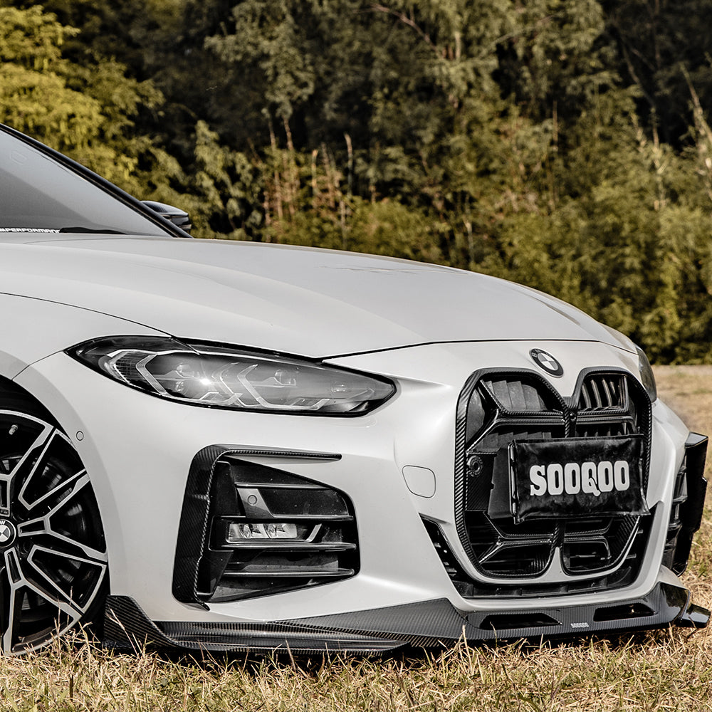 SooQoo BMW 4 Series G22 Front Bumper Inserts In Gloss Carbon Fibre