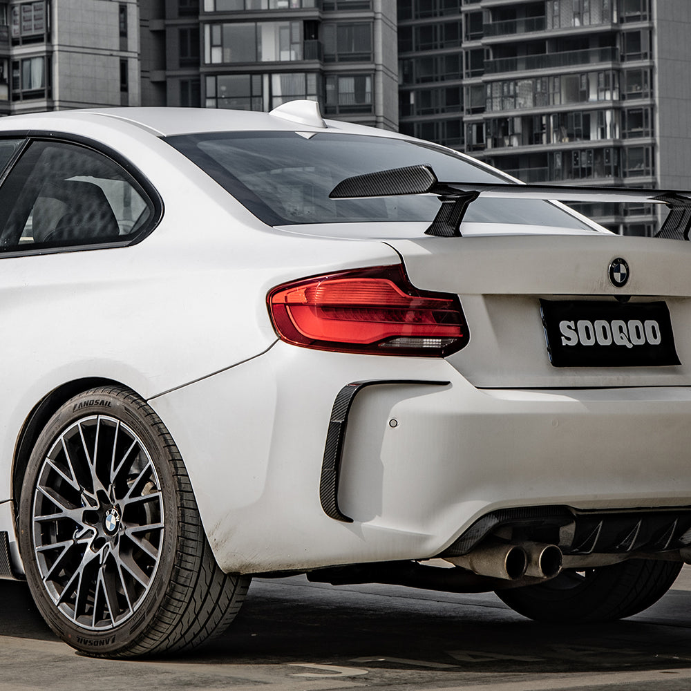 SooQoo BMW M2 F87 Rear Bumper Inserts In Gloss Carbon Fibre