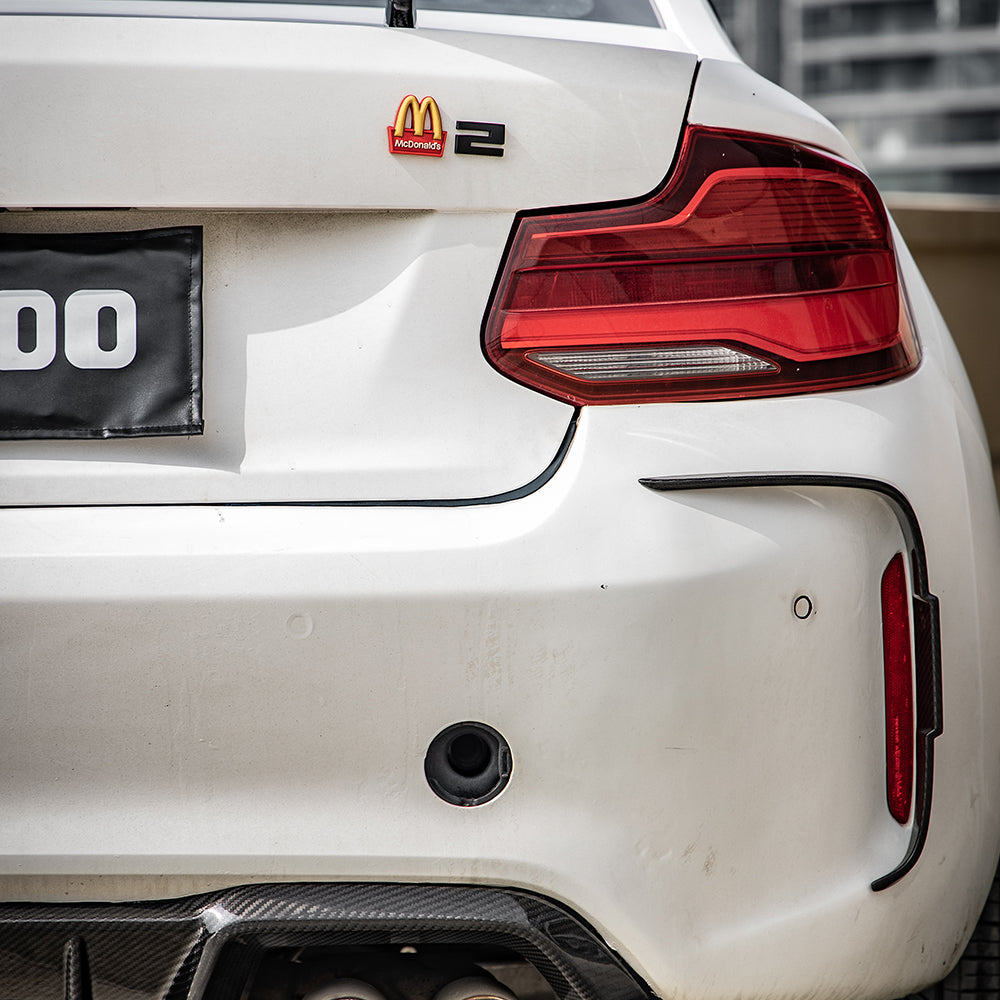 SooQoo BMW M2 F87 Rear Bumper Inserts In Gloss Carbon Fibre