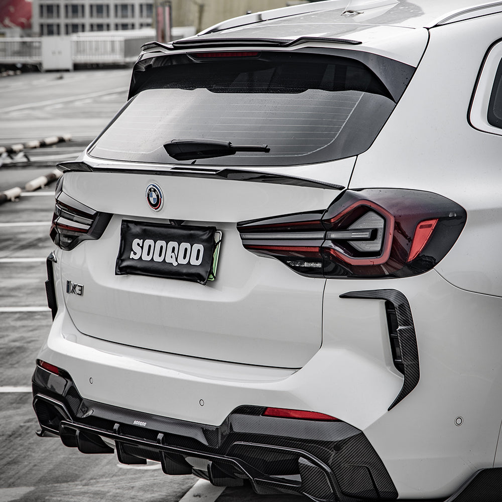 SooQoo BMW IX3 G08 Rear Bumper Inserts In Gloss Carbon Fibre