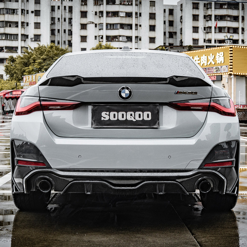 SooQoo BMW 4 Series G26 Rear Diffuser Single Tip In Gloss Carbon Fibre