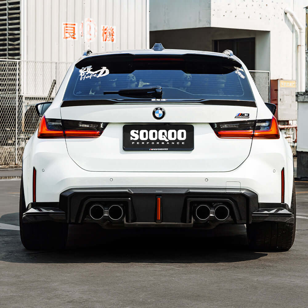 SooQoo V2 BMW M3 G80 Rear Diffuser W/Brake Light In Gloss Carbon Fibre