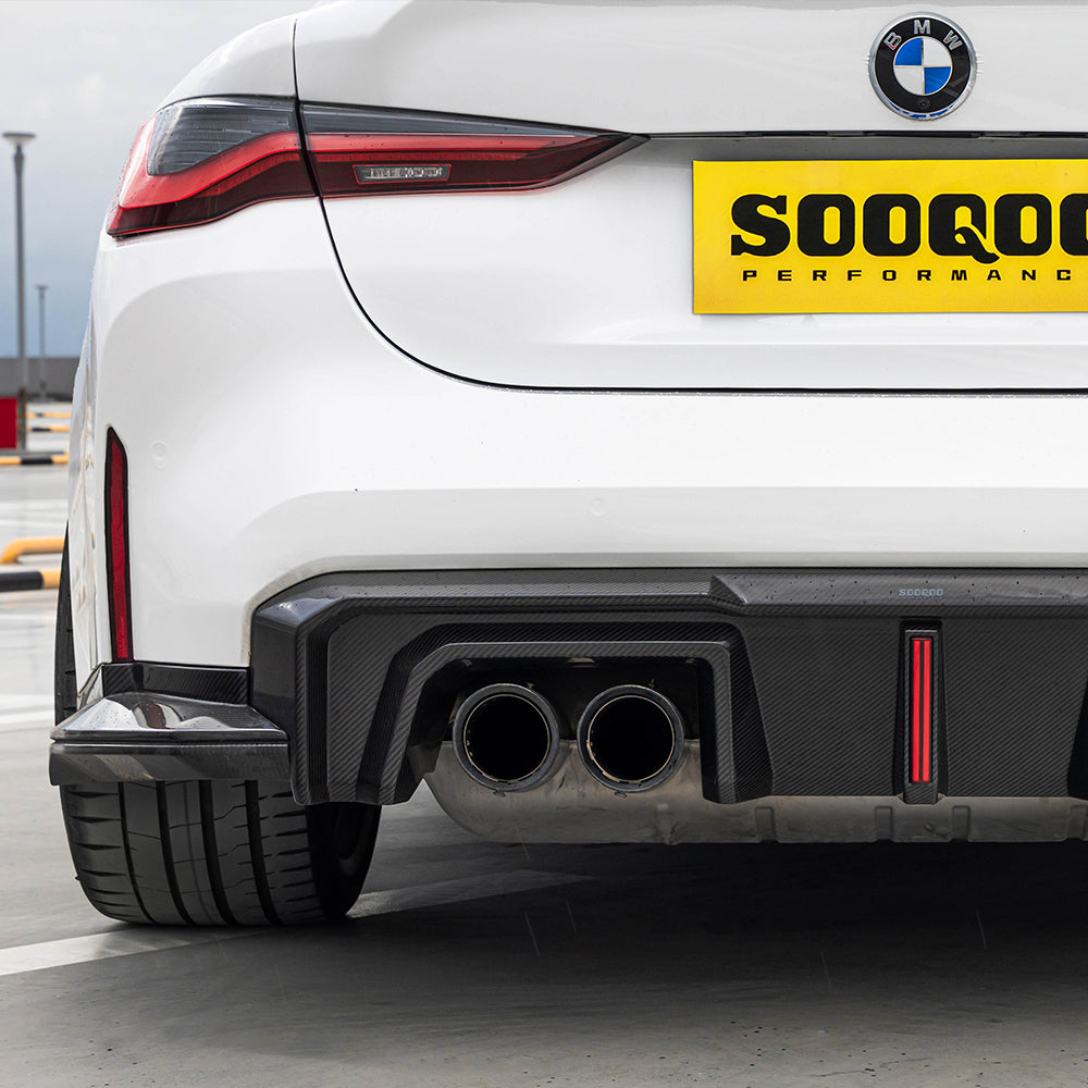 SooQoo V2 BMW M4 G82 Rear Diffuser W/Brake Light In Gloss Carbon Fibre