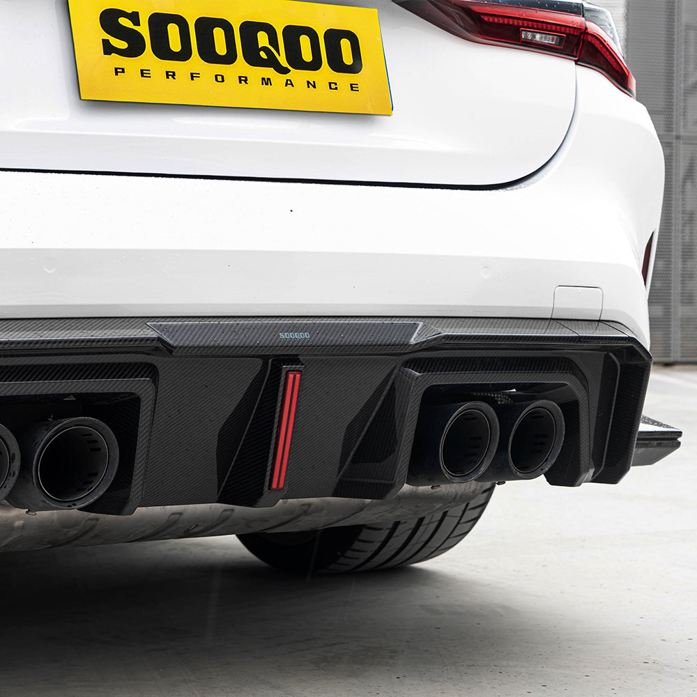 SooQoo V2 BMW M4 G82 Rear Diffuser W/Brake Light In Gloss Carbon Fibre