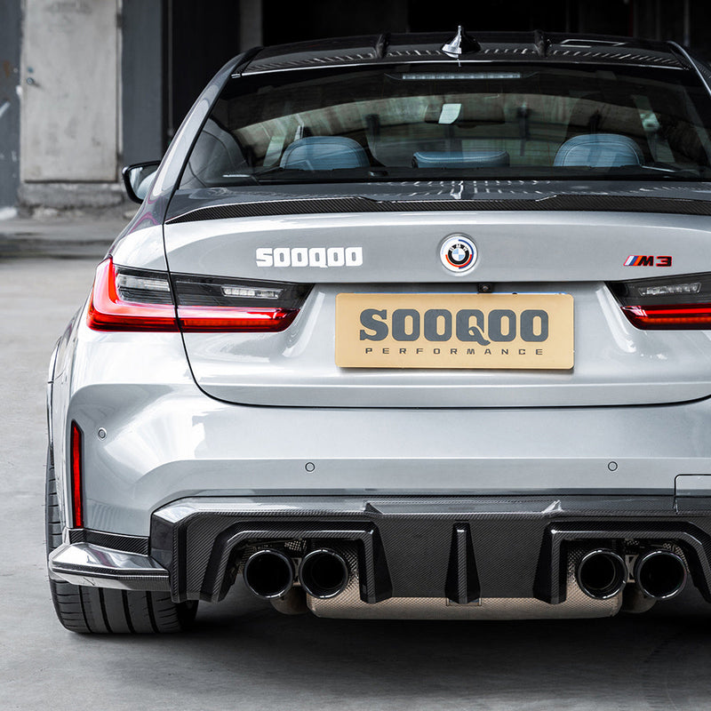 SooQoo V2 BMW M3 G80 G81 Rear Diffuser In Gloss Carbon Fibre