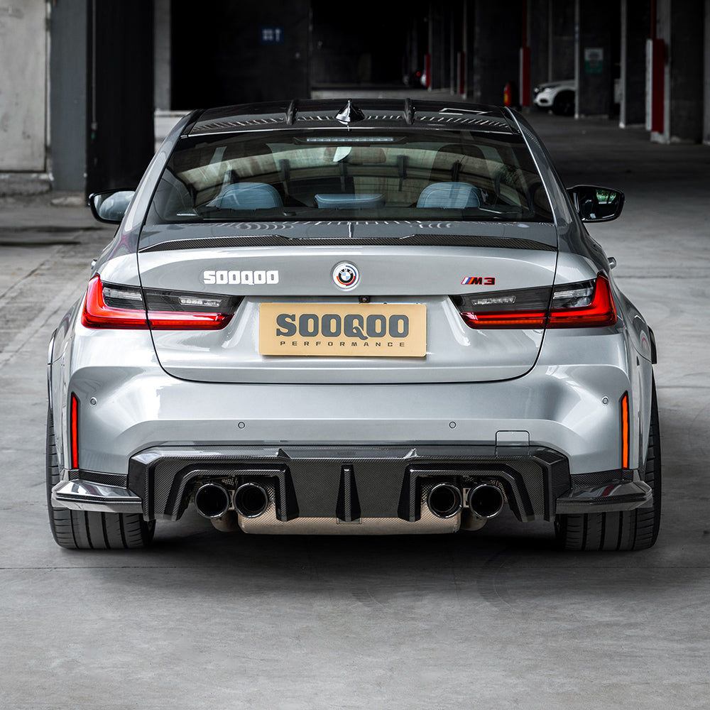 SooQoo V2 BMW M3 G80 G81 Rear Diffuser In Gloss Carbon Fibre