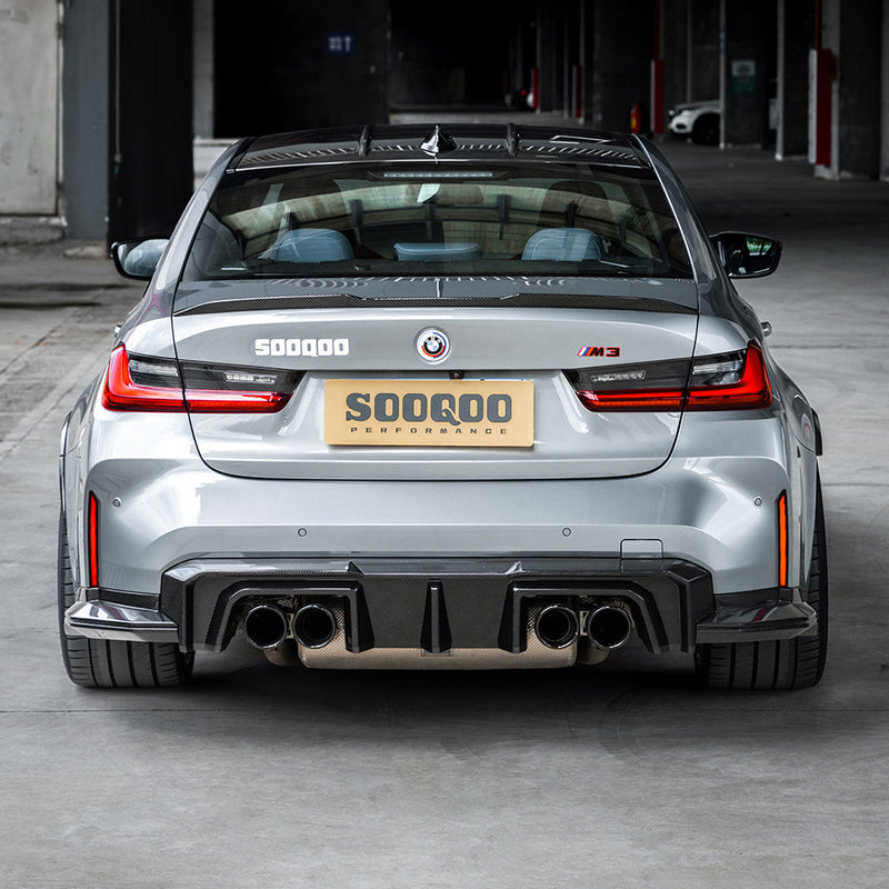 SooQoo V2 BMW M3 G80 G81 Rear Diffuser In Gloss Carbon Fibre