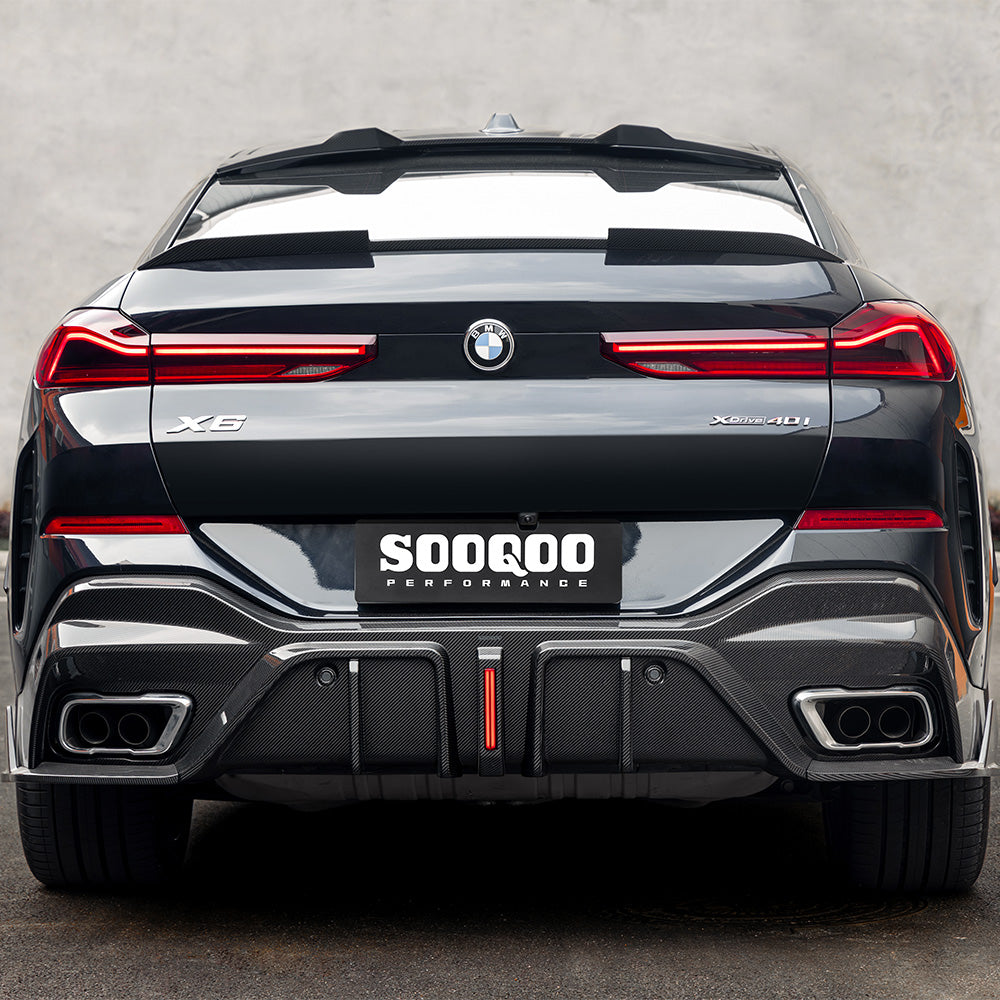 SooQoo BMW X6 G06 Rear Diffuser W/Brake Light In Gloss Carbon Fibre