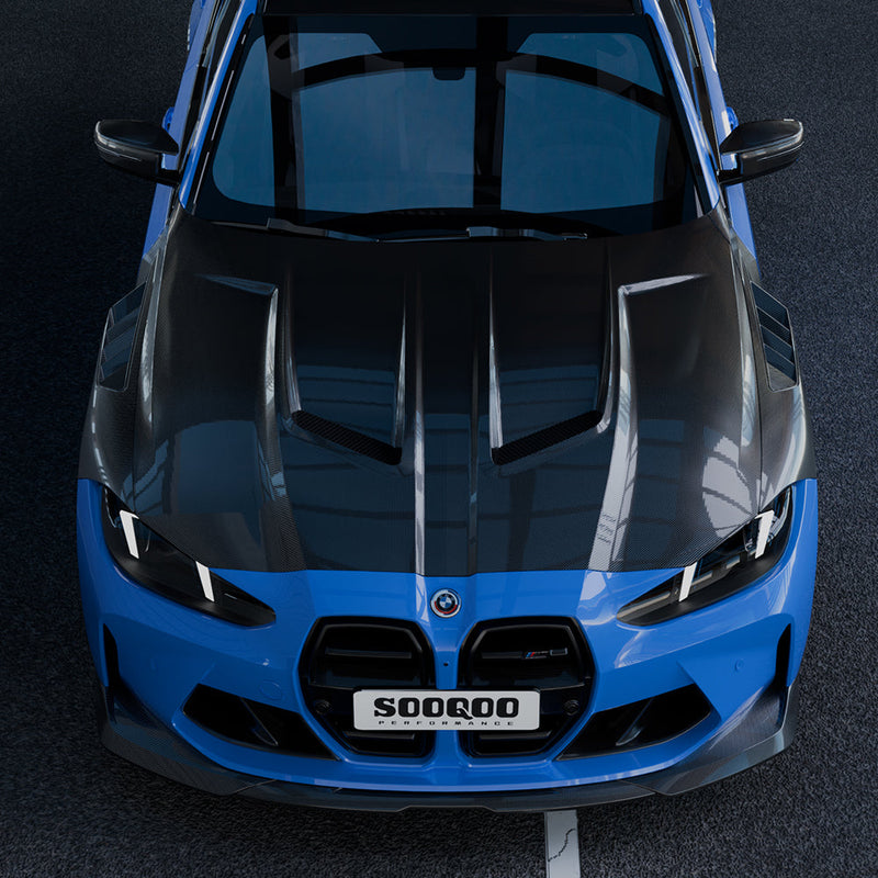 SooQoo BMW M3 G80 M4 G82 Vented Hood In Gloss Carbon Fibre