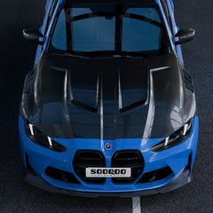 SooQoo BMW M3 G80 M4 G82 Vented Hood In Gloss Carbon Fibre