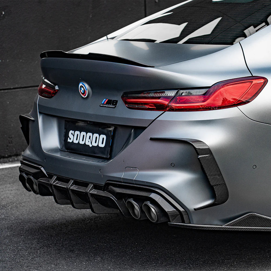 SooQoo BMW M8 F91 F92 Rear Bumper Inserts In Gloss Carbon Fibre