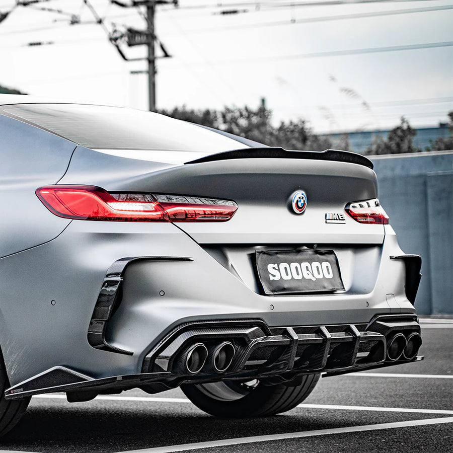 SooQoo BMW M8 F91 F92 Rear Bumper Inserts In Gloss Carbon Fibre