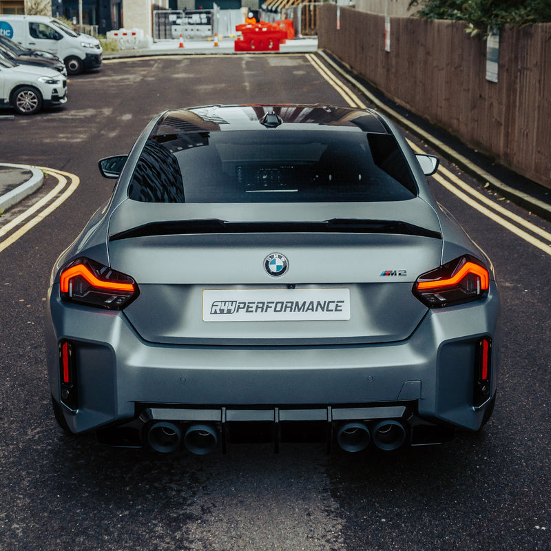 ZAERO Design BMW G87 M2 EVO-S Gloss Black Rear Diffuser Fitted On Grey Car