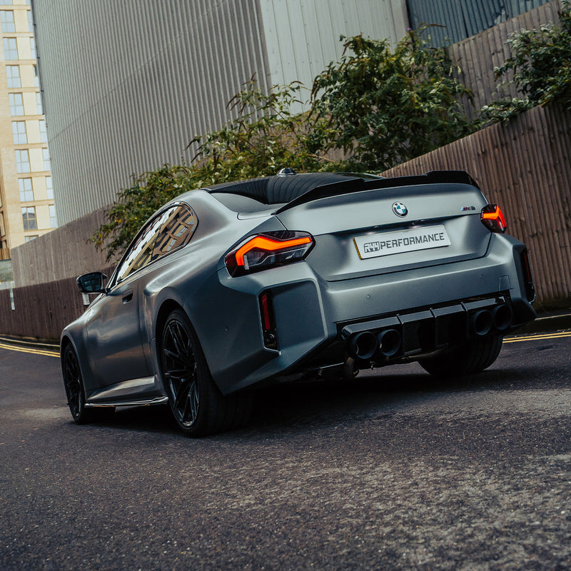 ZAERO Design BMW G87 M2 EVO-S Gloss Black Rear Diffuser Fitted On Grey Car