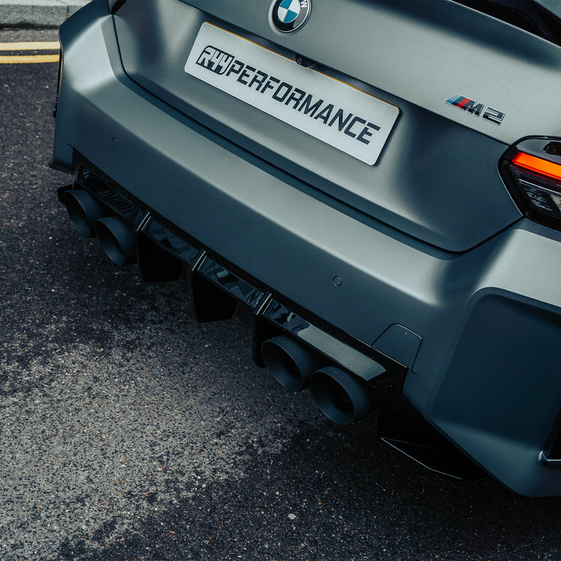 ZAERO Design BMW G87 M2 EVO-S Gloss Black Rear Diffuser Fitted On Grey Car