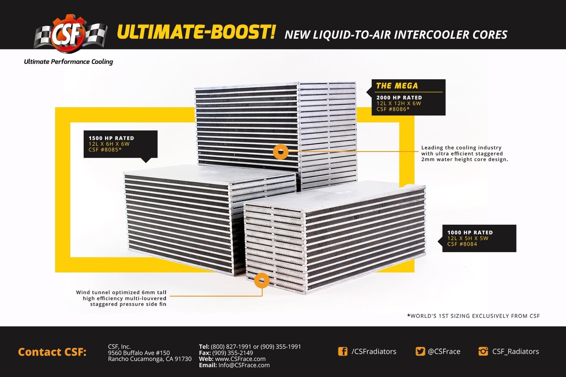 CSF Air-to-Water Bar & Plate Intercooler Core 8.5L x 4.5H x 6W