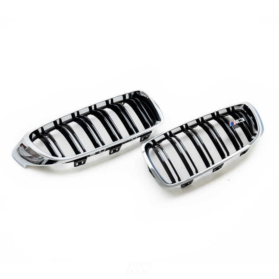 Genuine BMW F80 M3 OEM Chrome & Black Front Grilles 51138054332 & 51138056411