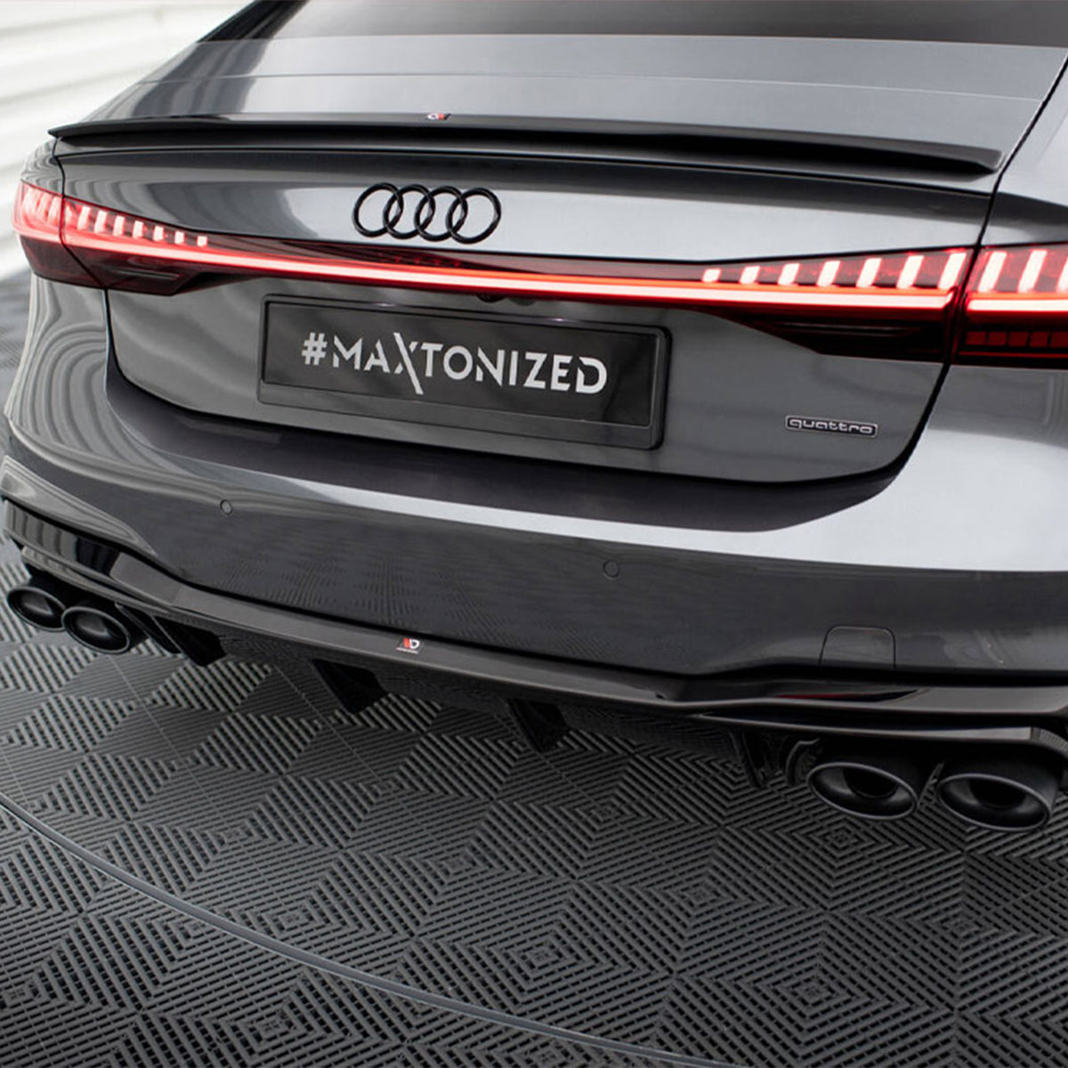 Maxton Design Rear Valance + Black Exhaust Ends Imitation compatible with Audi A7 S Line C8 / S7 C8 / C8 Facelift / S7 Facelift