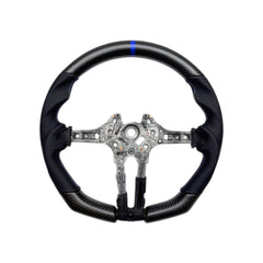 SHFT BMW OEM F Series Matte Carbon Fibre & Perforated Leather Flat Bottom Steering Wheel (w/ Blue 12 0'clock Marker)