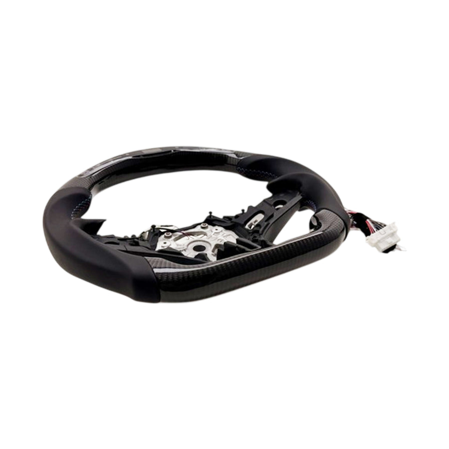 SHFT BMW G8X Flat Bottom Steering Wheel (Aggressive Grips) In Gloss Carbon Fibre & Leather With LED Display (G80 M3, G82 M4 & G87 M2)