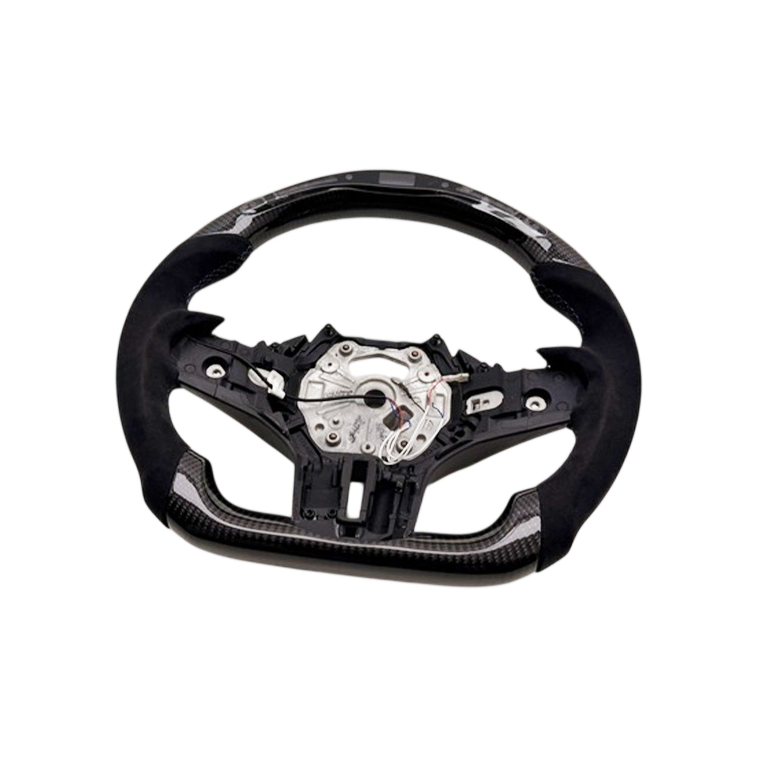 SHFT BMW G8X Flat Bottom Steering Wheel (Agressive Grips) In Gloss Carbon Fibre & Alcantara With LED Display (G80 M3, G82 M4 & G87 M2)