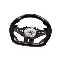 SHFT BMW G8X Flat Bottom Steering Wheel (Agressive Grips) In Gloss Carbon Fibre & Alcantara With LED Display (G80 M3, G82 M4 & G87 M2)