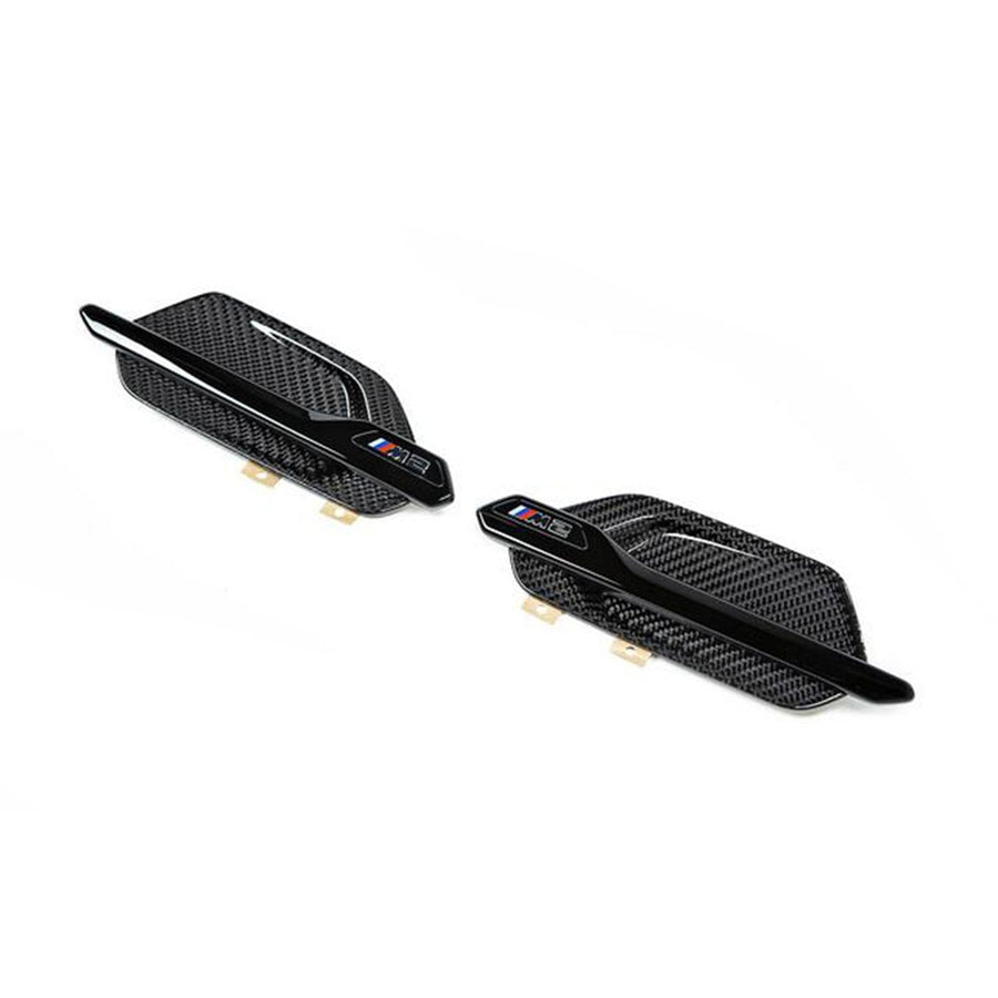 BMW M Performance M2/M2 Competition Genuine Front Wing Badges In Gloss Carbon/Black (F87)-R44 Performance