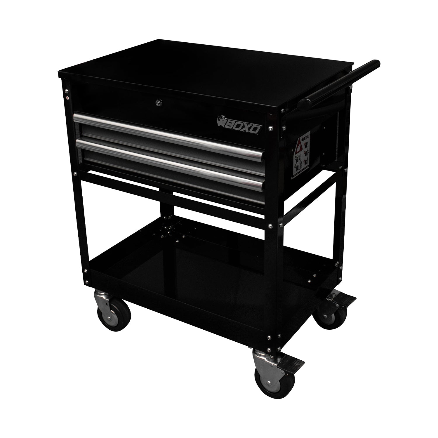 BOXO 30" 2 Drawer Service Cart - Black Body & Silver Trims