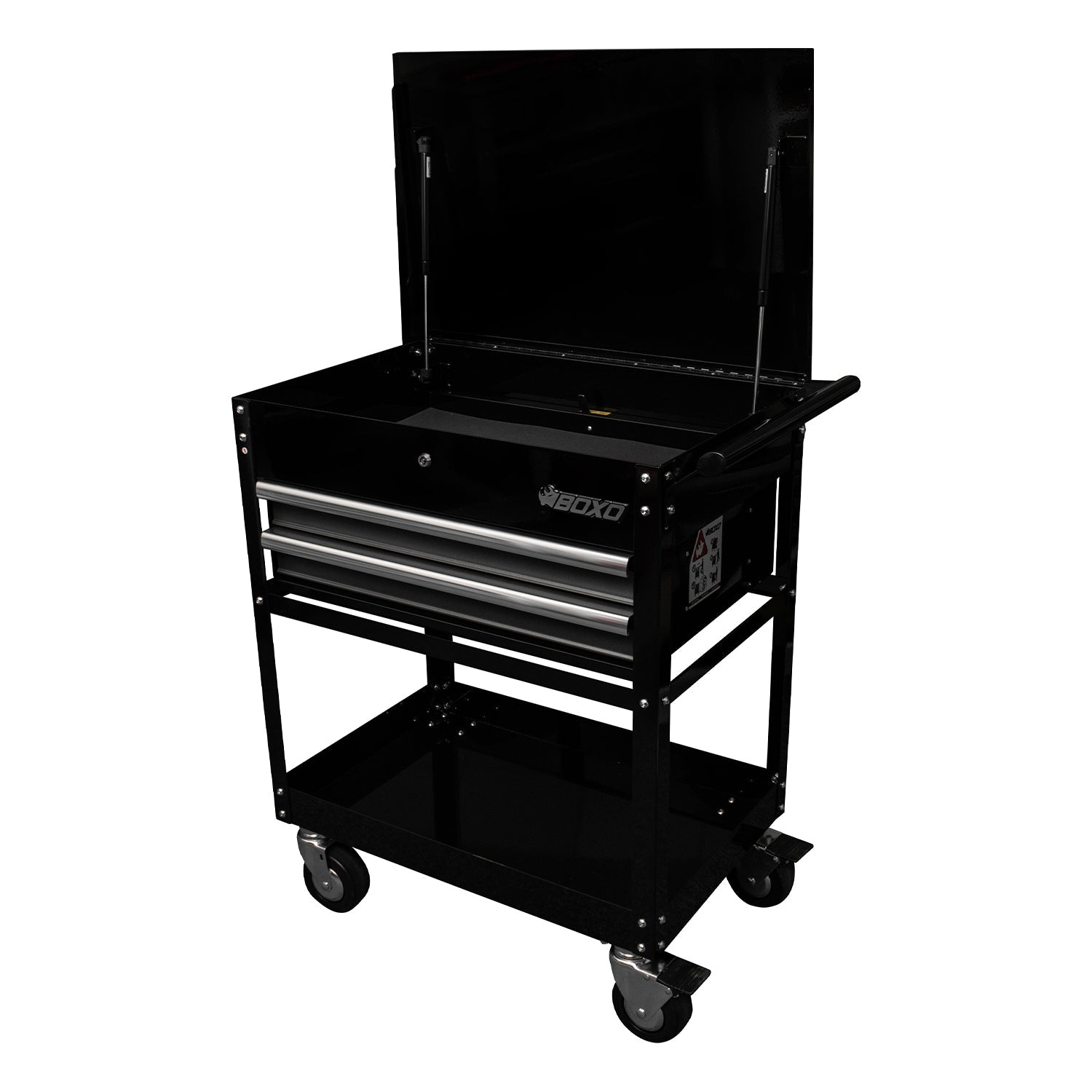 BOXO 30" 2 Drawer Service Cart - Black Body & Silver Trims