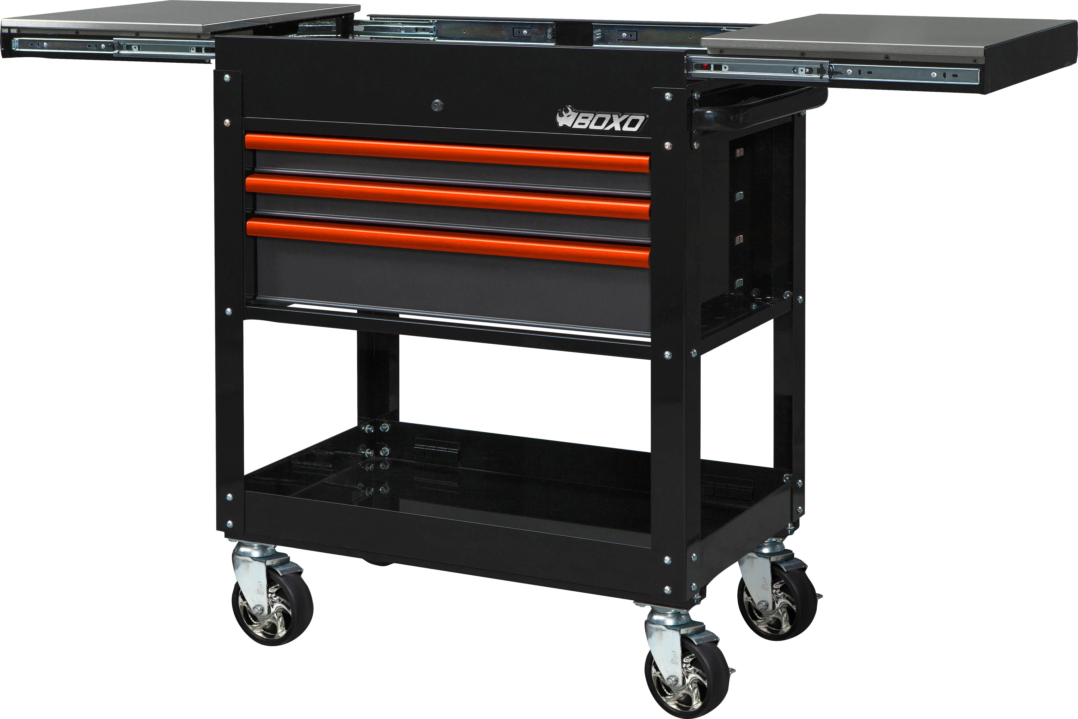 BOXO 34" 3 Drawer Slide Top Service Cart with Drawer Trim Pack - Black Body & Trim Colour options