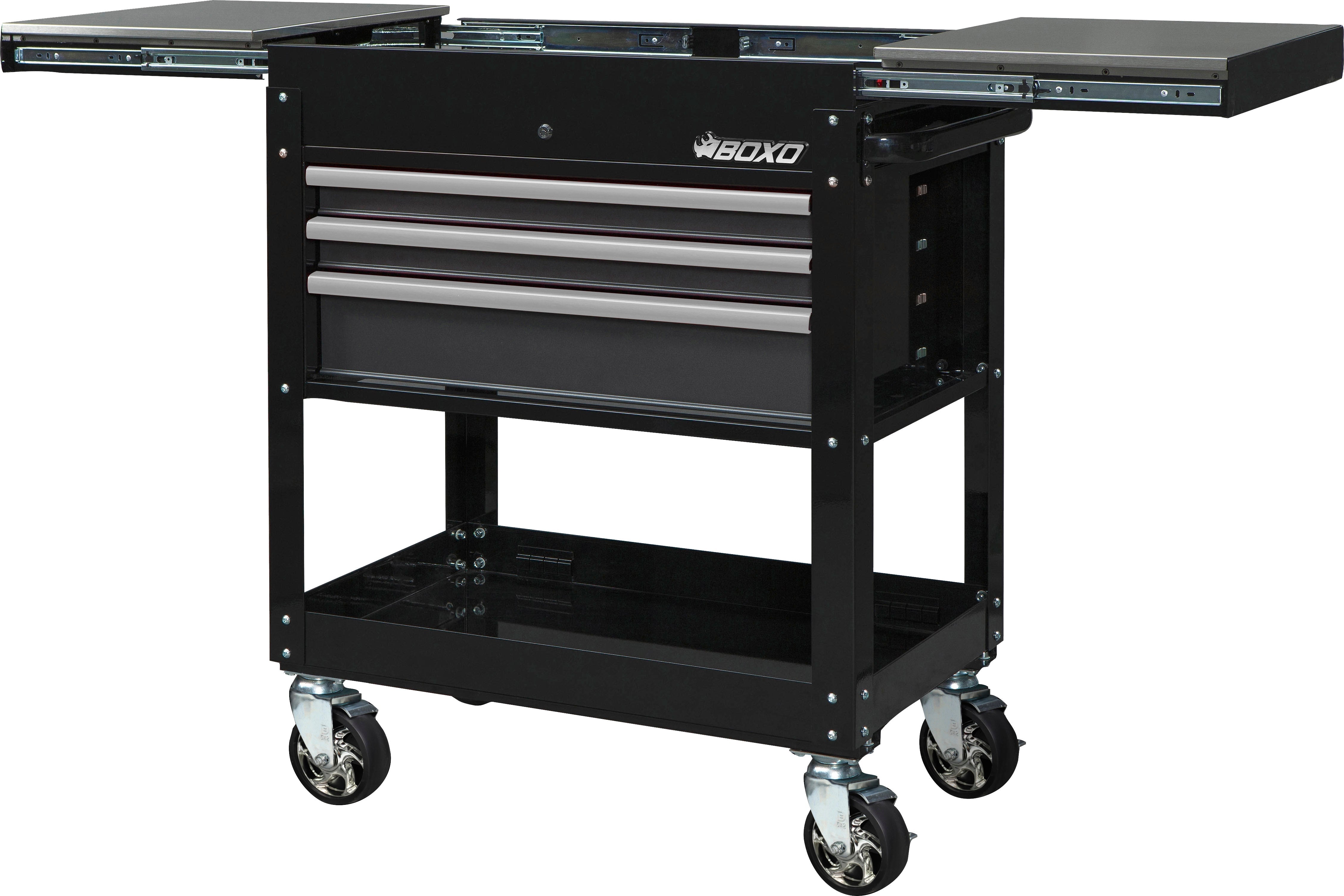BOXO 34" 3 Drawer Slide Top Service Cart with Drawer Trim Pack - Black Body & Trim Colour options