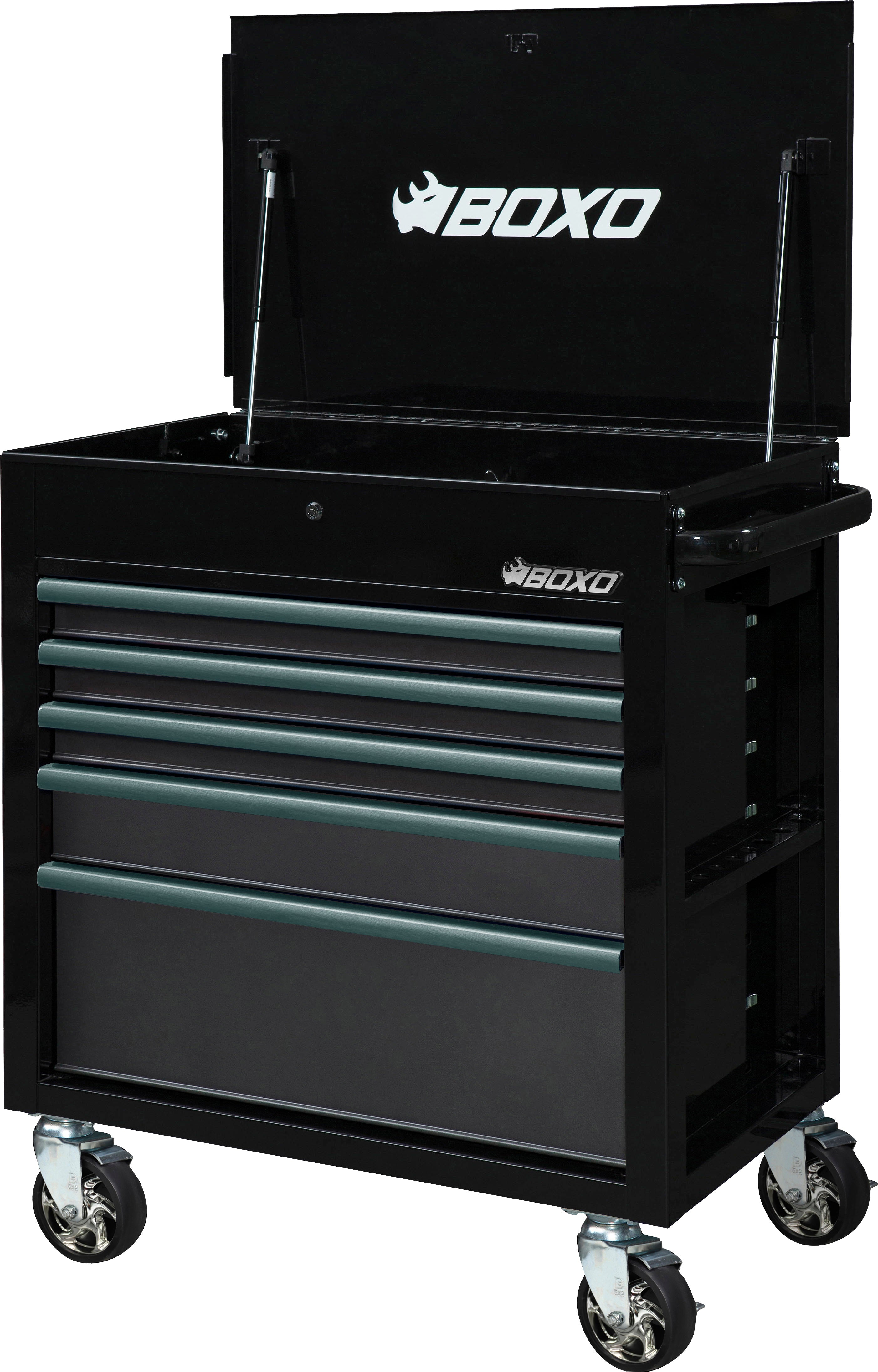 BOXO 34" 5 Drawer Open Top Service Cart with Drawer Trim Pack - Black Body & Trim Colour options