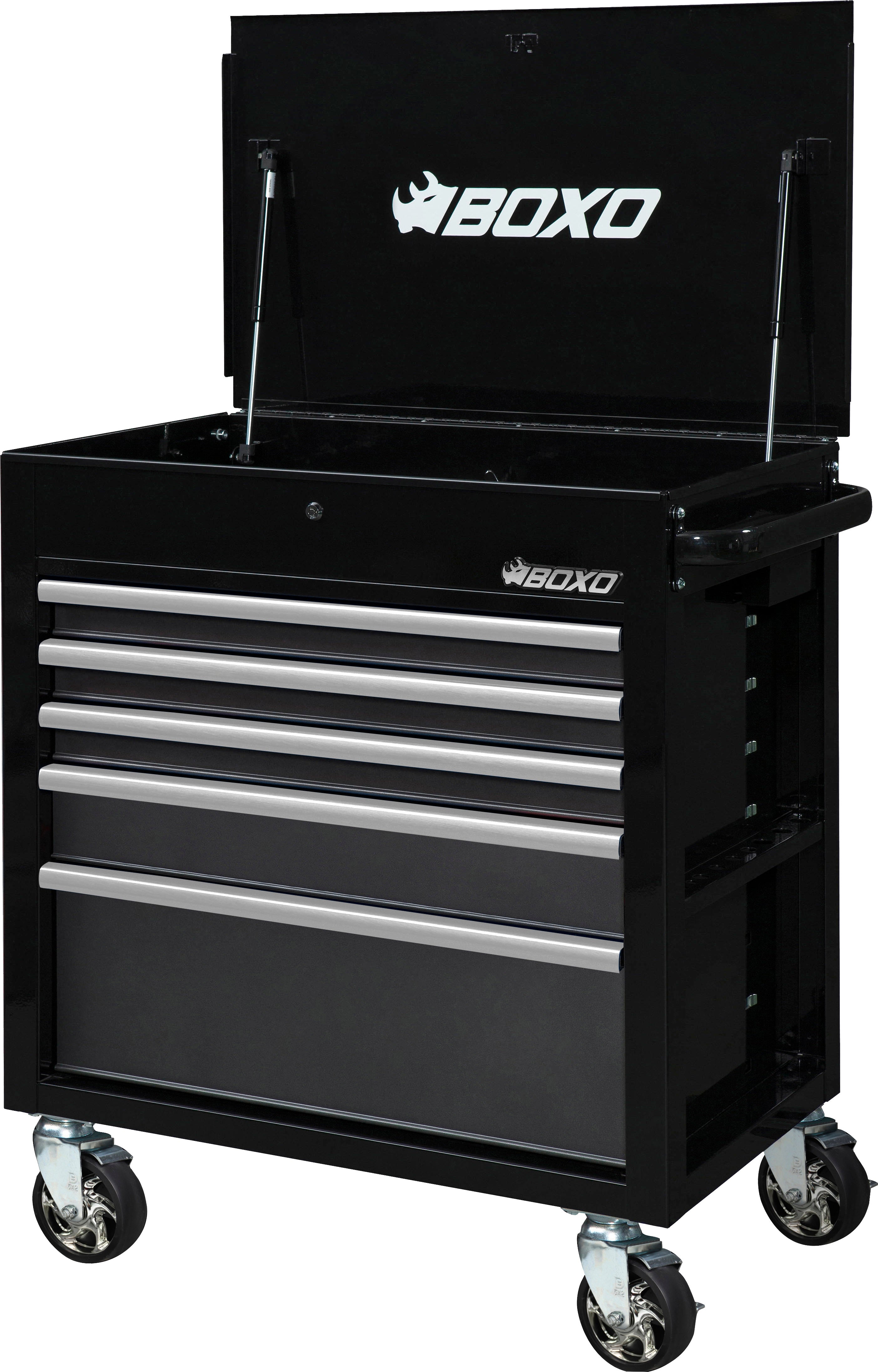 BOXO 34" 5 Drawer Open Top Service Cart with Drawer Trim Pack - Black Body & Trim Colour options
