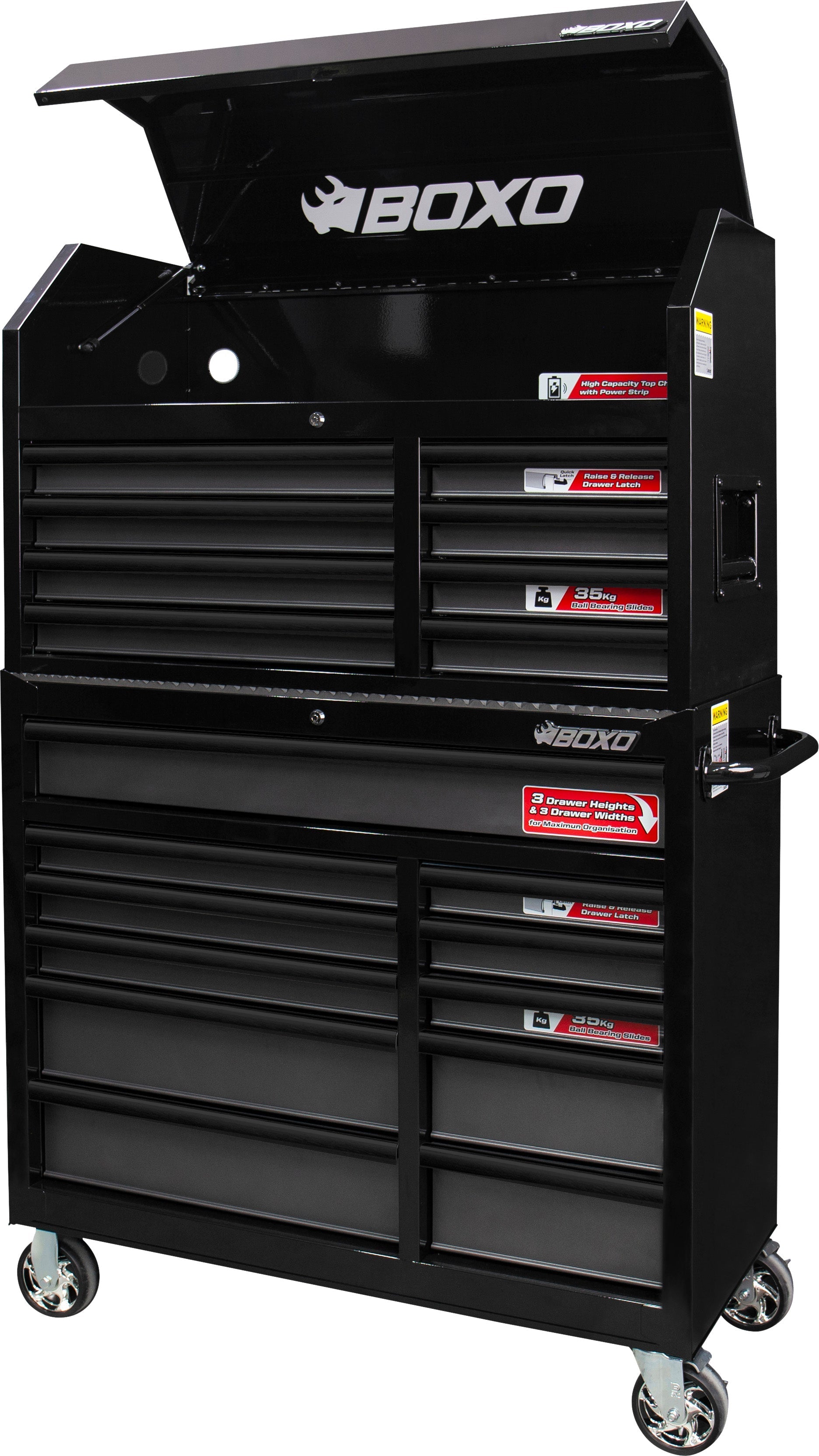 BOXO 41" 19 Drawer Toolbox Stack with Drawer Trim Pack - Black Body & Trim Colour Options