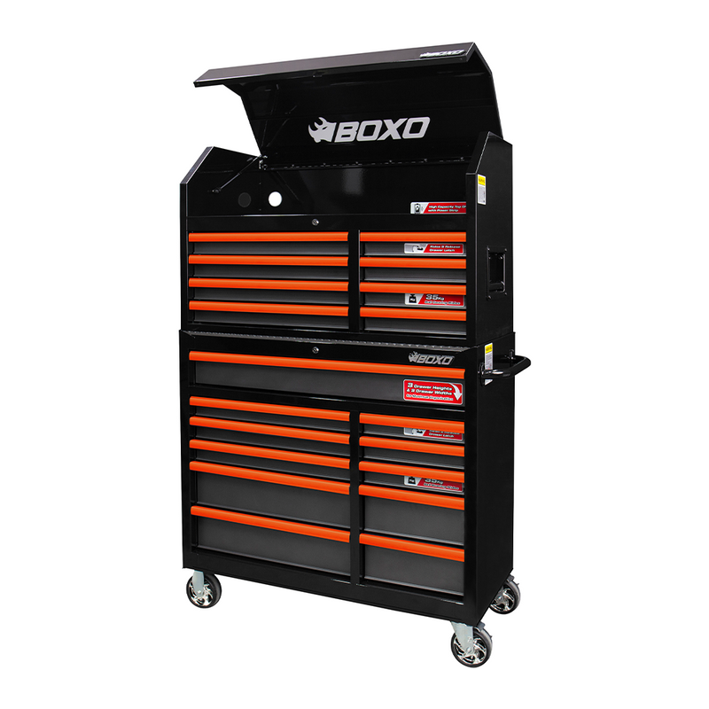 BOXO 41" 19 Drawer Toolbox Stack with Drawer Trim Pack - Black Body & Trim Colour Options
