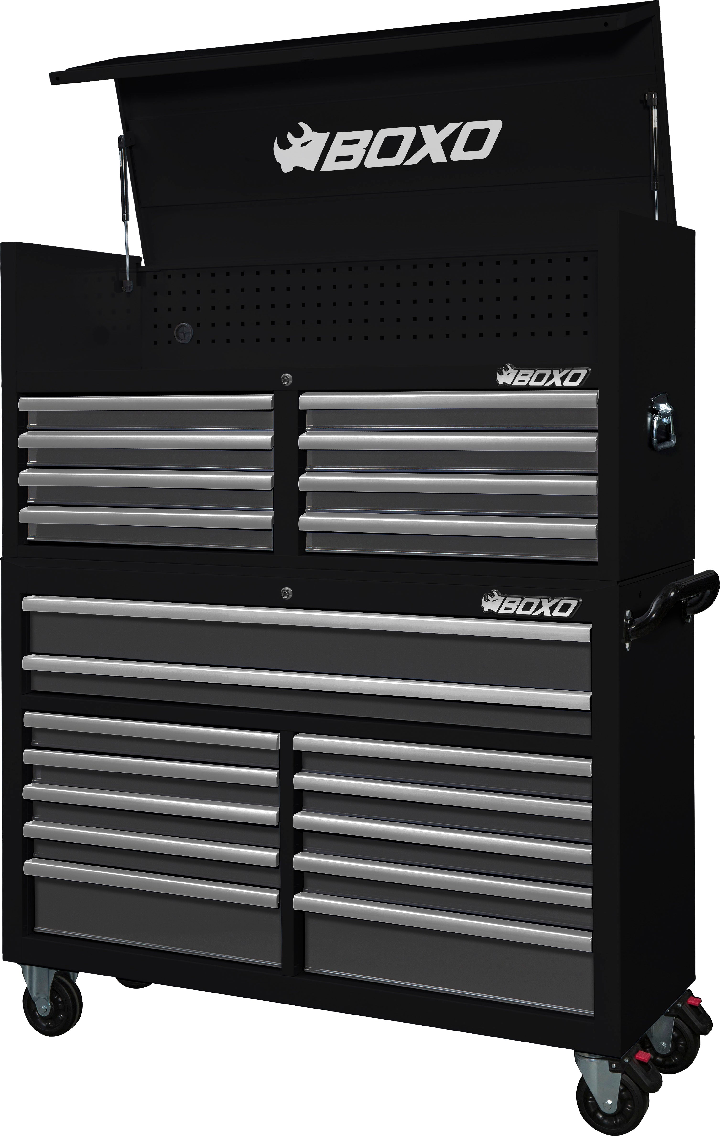 BOXO 53" 20 Drawer Toolbox Stack with Drawer Trim Pack - Black Body with Trim Colour Options