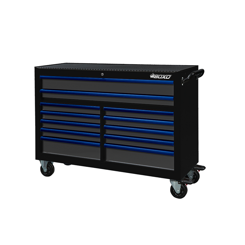 BOXO 53" 12 Drawer Roll Cabinet with Drawer Trim Pack - Black Body with Trim Colour Options