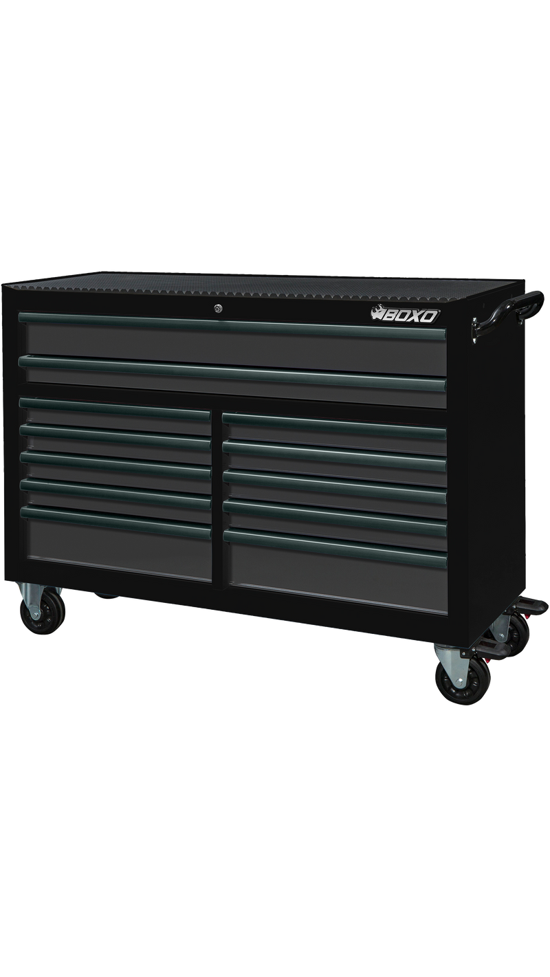 BOXO 53" 12 Drawer Roll Cabinet with Drawer Trim Pack - Black Body with Trim Colour Options