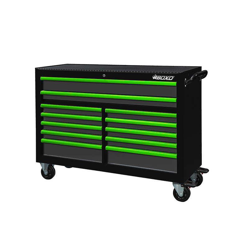 BOXO 53" 12 Drawer Roll Cabinet with Drawer Trim Pack - Black Body with Trim Colour Options