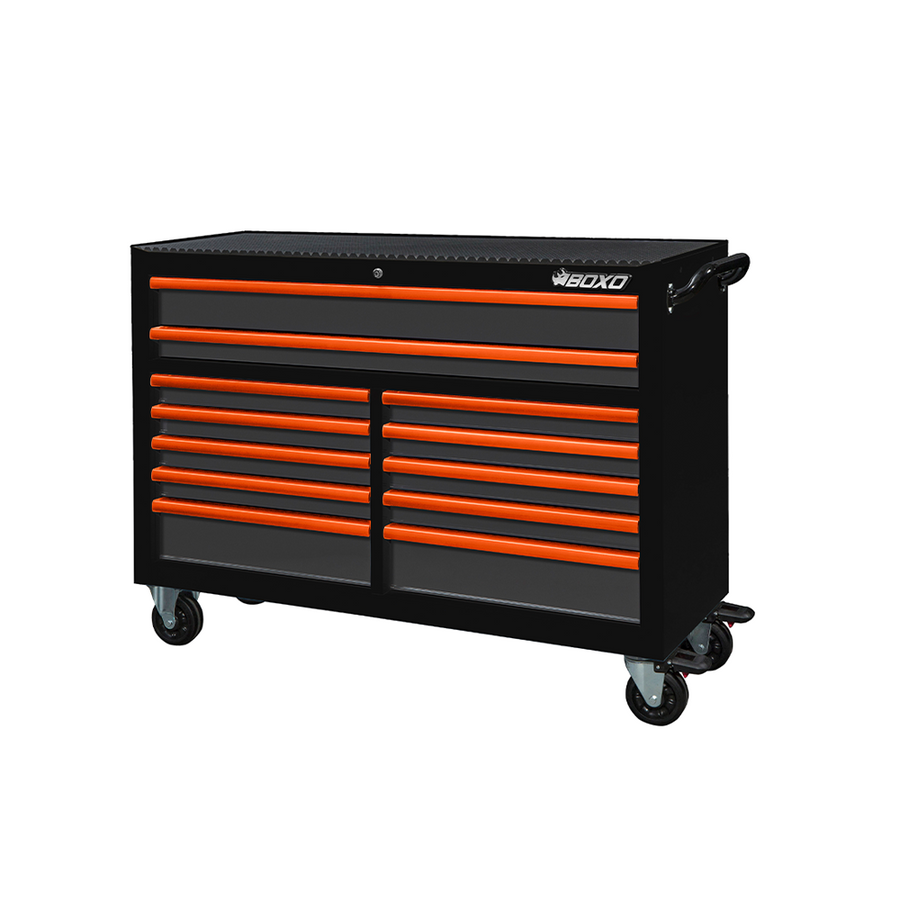 BOXO 53" 12 Drawer Roll Cabinet with Drawer Trim Pack - Black Body with Trim Colour Options